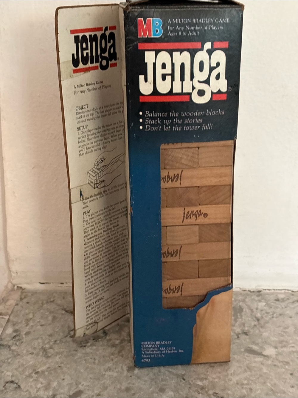 Vintage 1980s MB Jenga Classic Wooden Block Game - Natural Wood